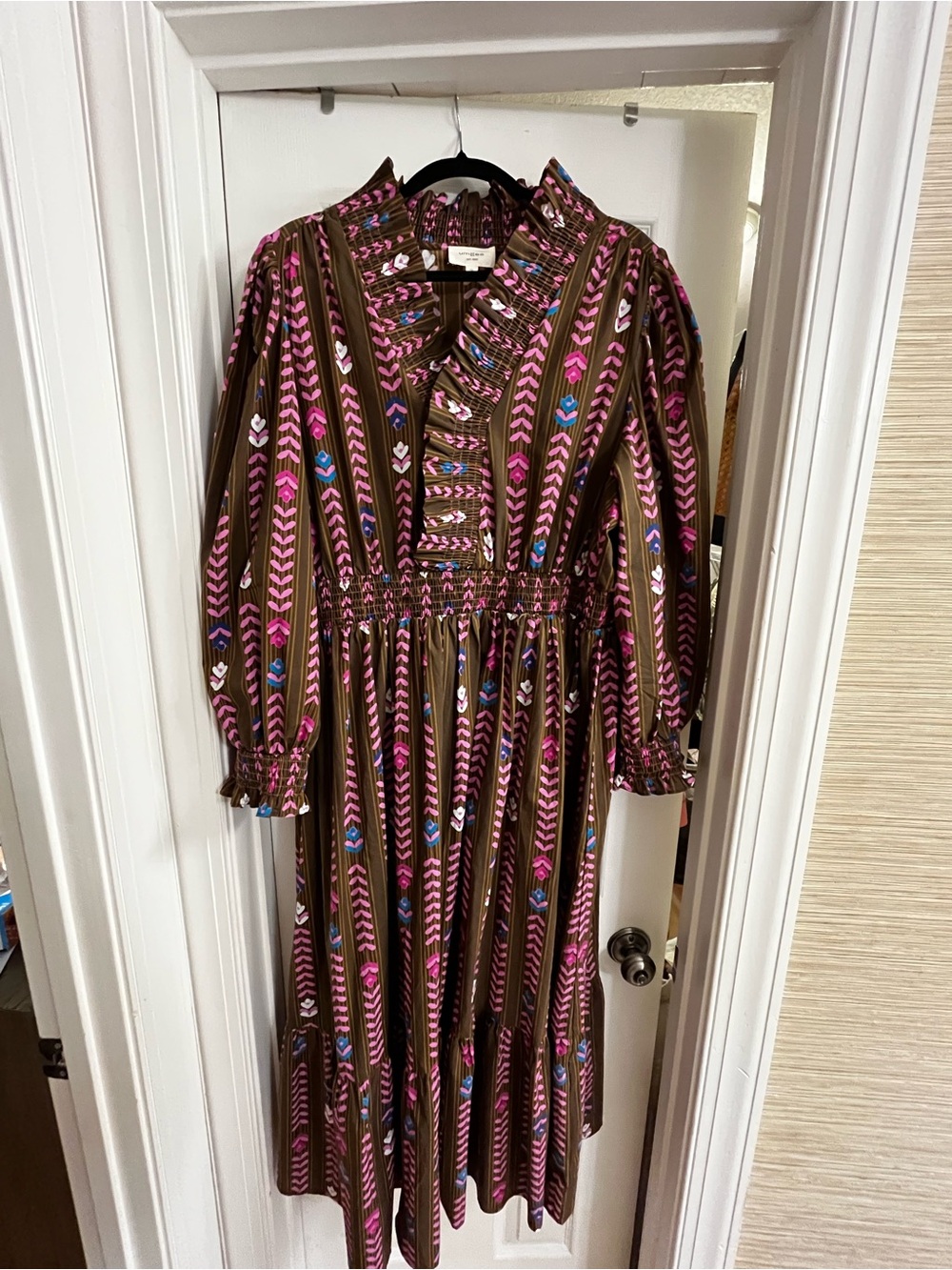 Umgee Brown Dress with Pink & Blue Print